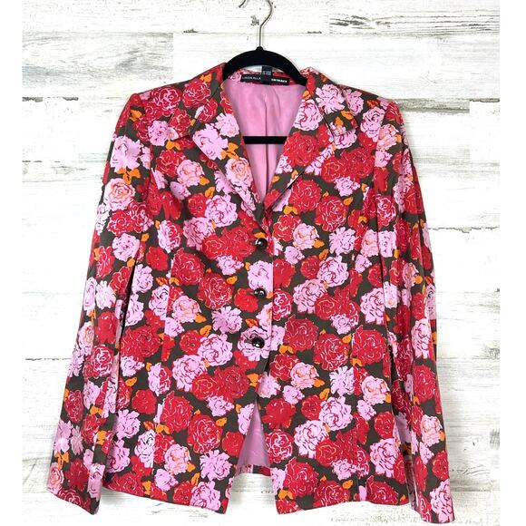 Linda Allard Ellen Tracy Jackets & Blazers - Linda Allard Ellen Tracy Women’s 4 Red Pink Floral Silk Tailored Blazer Jacket